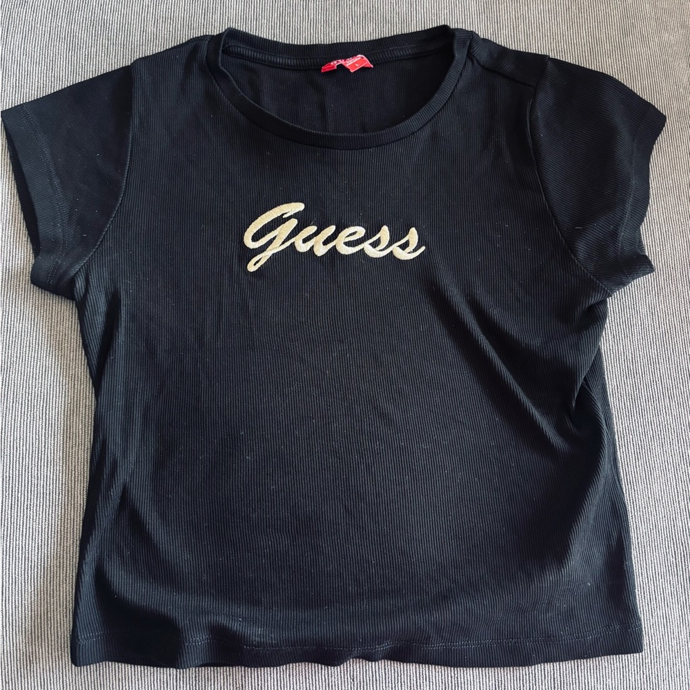 Guess Ribbed Cropped Top Embroidered Logo